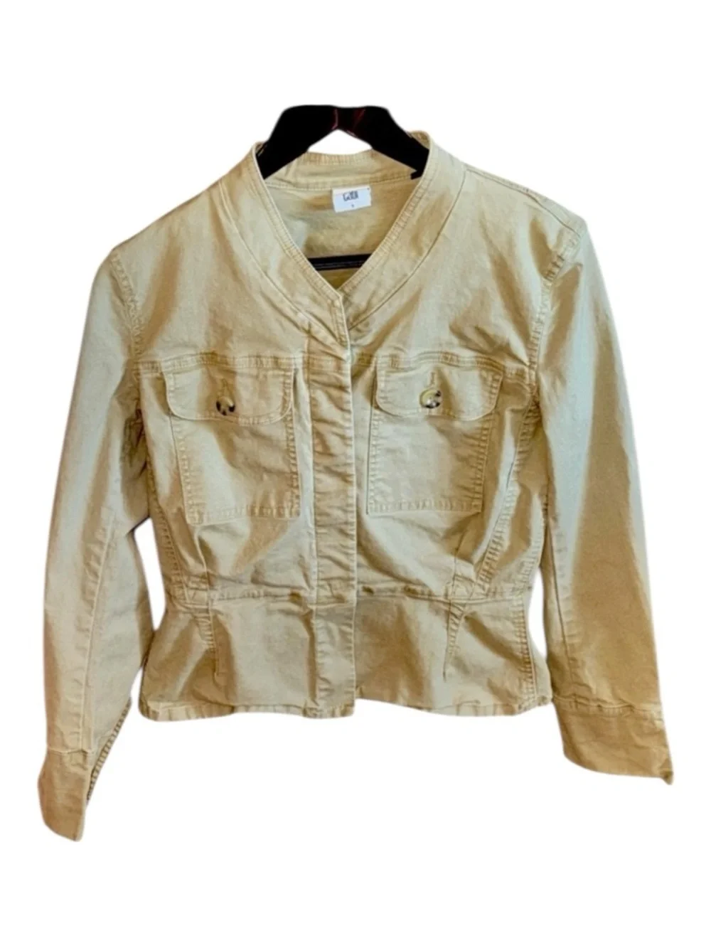 CAbi Fitted Military Jacket Button Closure Khaki Cotton Spandex size small - Picture 2 of 12